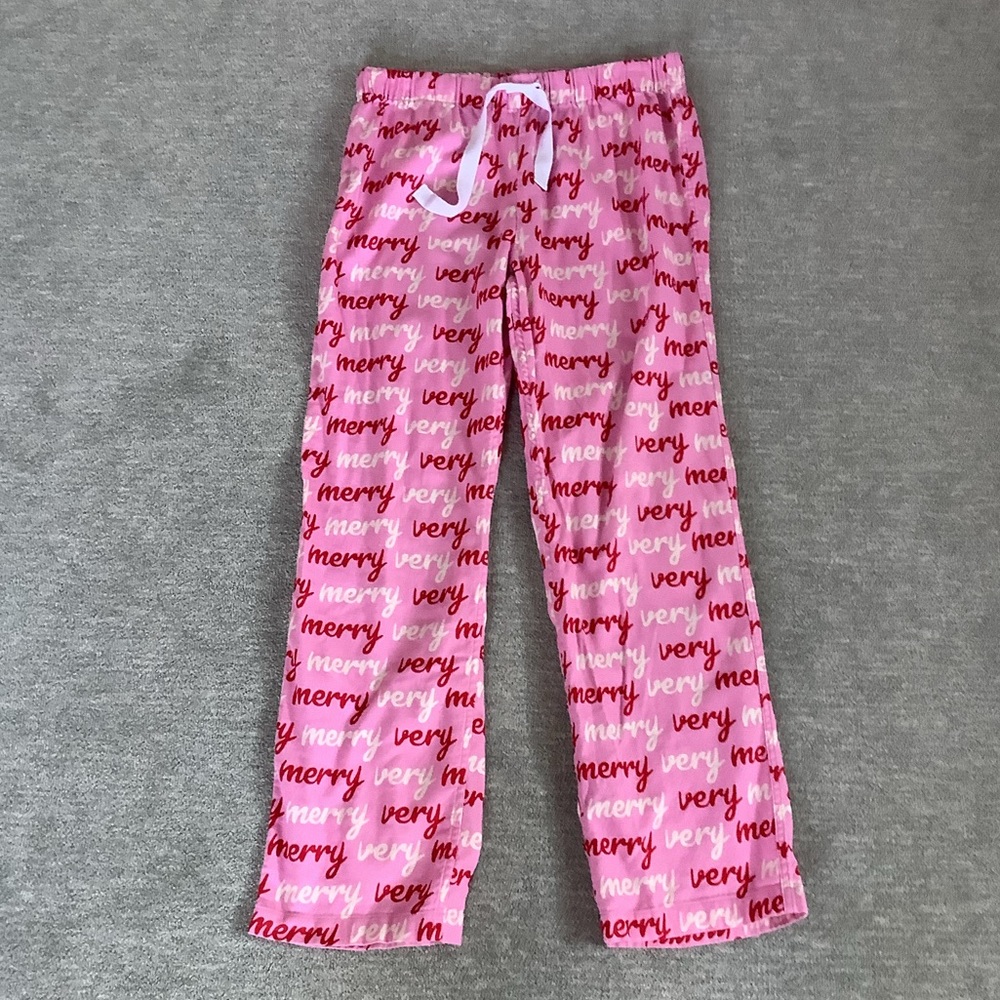 J. Crew Pink/Red/White “Merry” Christmas Cotton Pajama Pants Sz. M